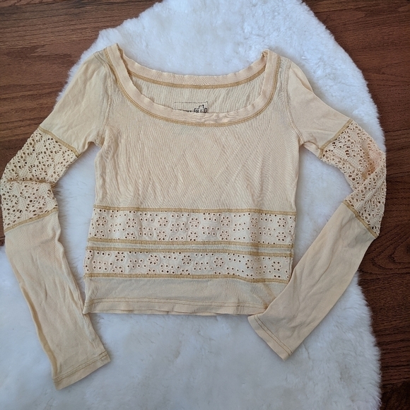 free PEOPLE we the free boho girlie greaser top yellow xs - Picture 4 of 9